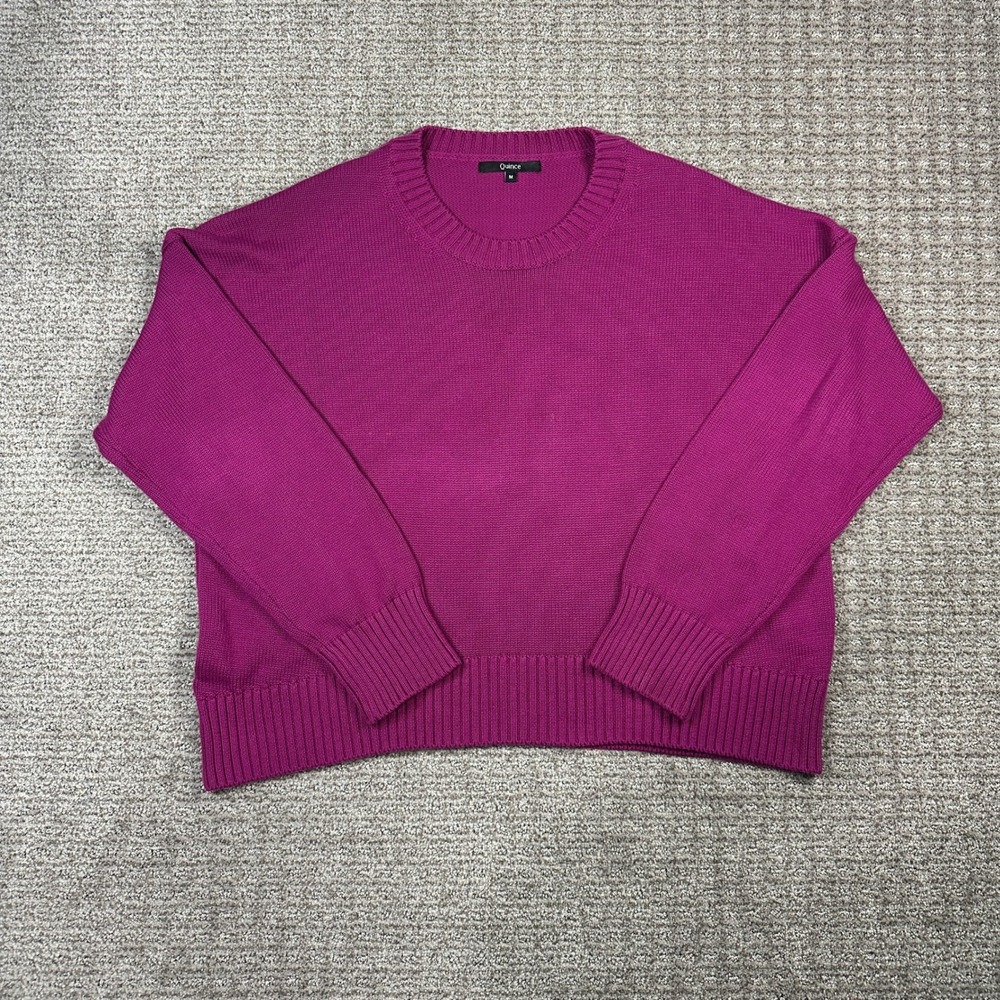 Quince Women Magenta Pink 100% Organic Cotton Crewneck Shaker Stitch Sweater M